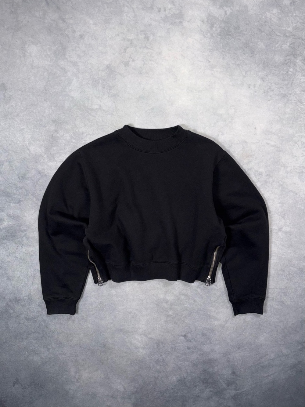 ACNE STUDIOS BIRD FL Black Cropped Avantgarde Y2K Zip Sweatshirt RRP600$